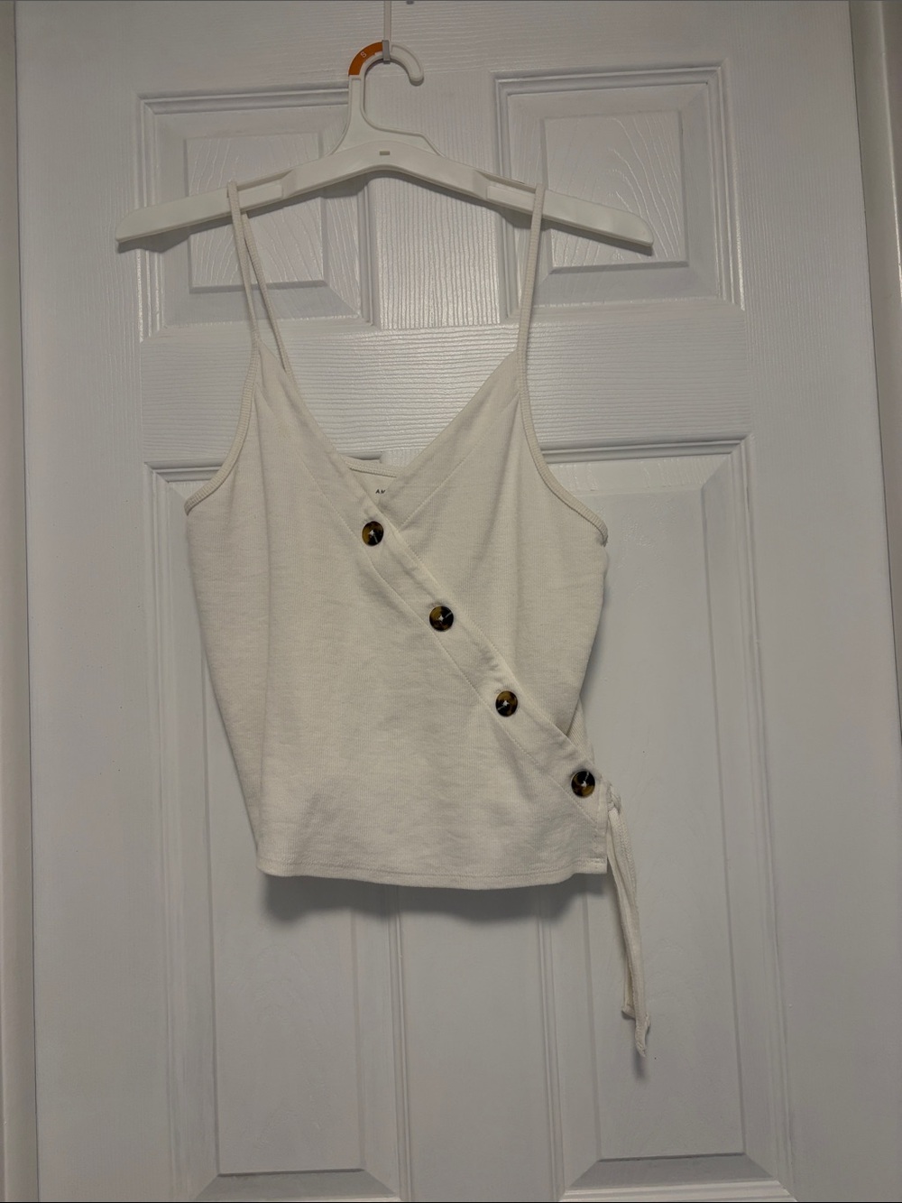 American Eagle Outfitters Cream Button-Detailed Spaghetti Strap Cami